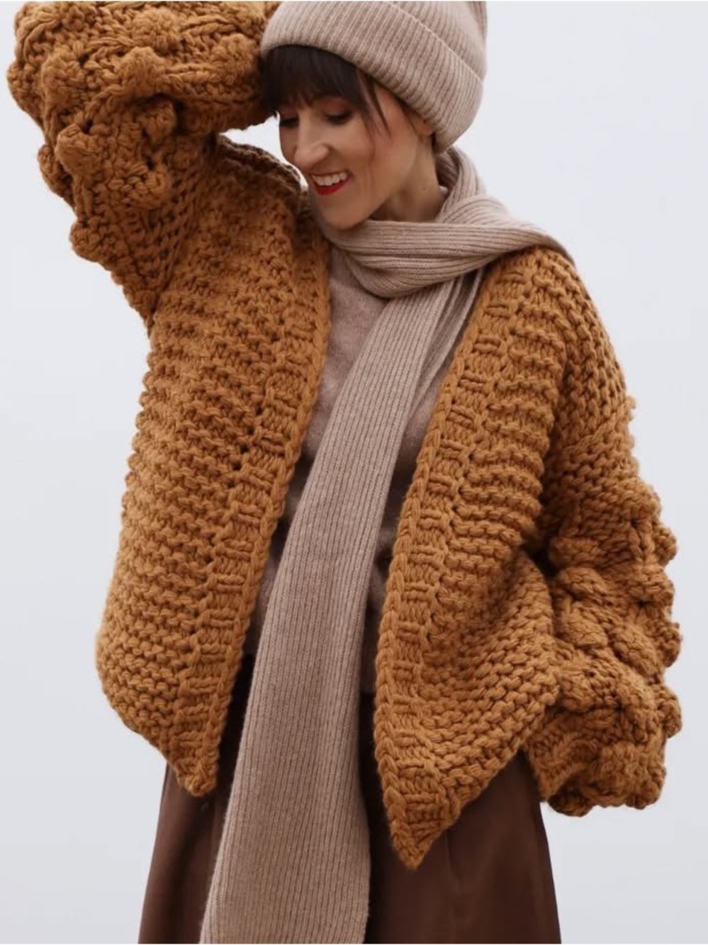 NWT Chicwish Chunky Bubble Sleeve Cardigan in Camel. No Tag Sz. Fits like M